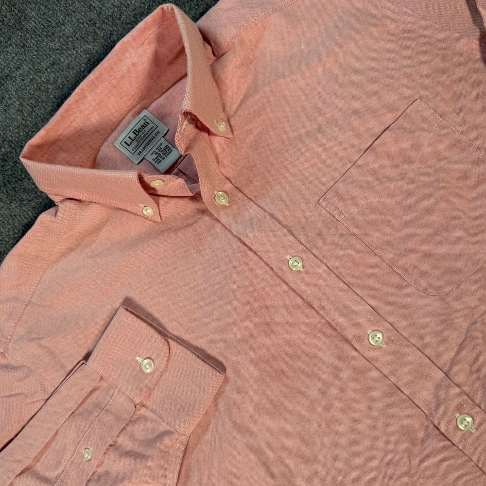 LL Bean Mens Traditional Fit Oxford Shirt Salmon Pink Cotton 16-34 209410 #4739